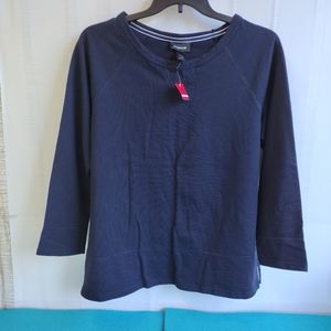 Avenue Comfort Fit Womens Navy Top Cotton 3/4 Sleeve Size 14/16 New